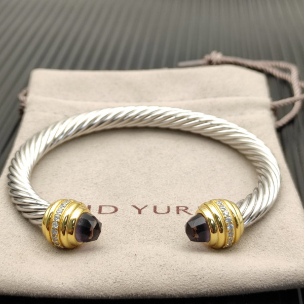 David Yurman 7mm Gold Purple Diamond Head Gemstone Bracelet, Fits Wrist Sizes 16&acirc;20cm