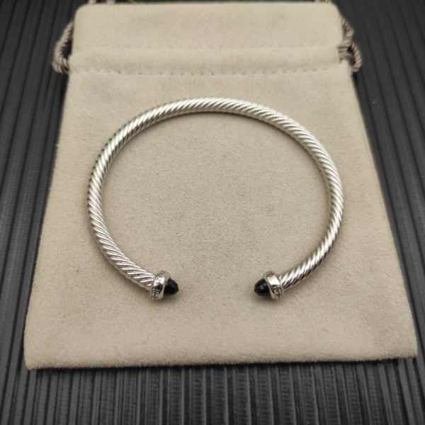David Yurman 4mm Sterling Silver Black Diamond Bangle Bracelet