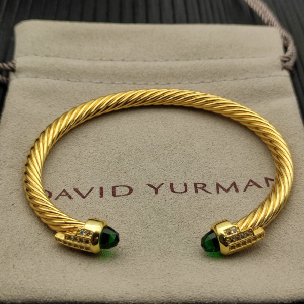 David Yurman 5mm Gold-Tone Cable Cuff Bracelet Deep Green Diamonds