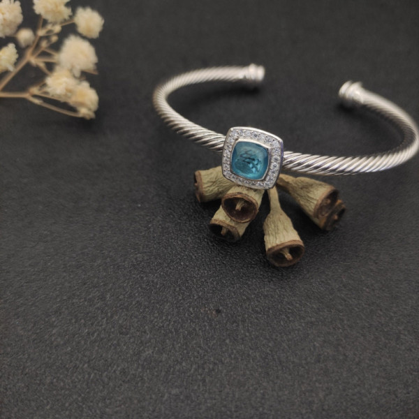 David Yurman 4mm Square Pav&Atilde;&copy; Cable Bracelet with Blue Diamonds
