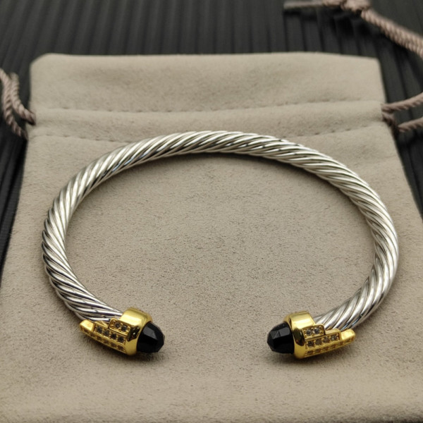 David Yurman 5mm Gold End Sterling Silver 5-Row Pav&Atilde;&copy; Black Diamond Bracelet