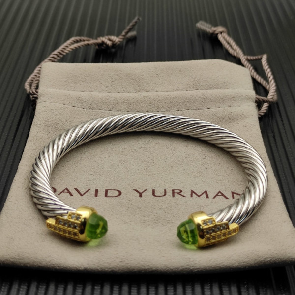 David Yurman 7mm Gold-Tone End Caps Sterling Silver Cable Cuff Bracelet 5-Row Pav&Atilde;&copy; Light Green Diamonds