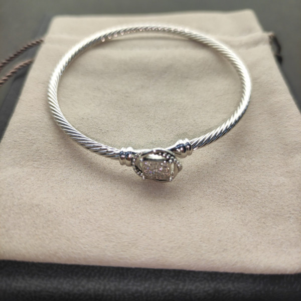 David Yurman 3mm Cable Twist Pav&Atilde;&copy; Diamond Cuff Bracelet, Length 17cm / 19cm