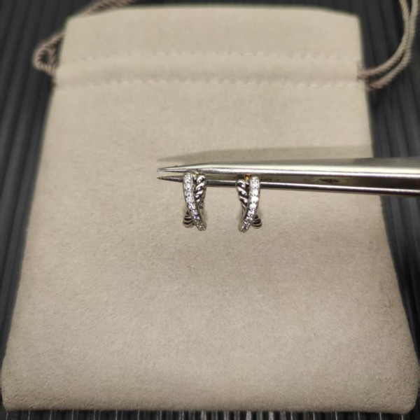 David Yurman 12.4mm Sterling Silver Diamond Wrap Single Wire Earrings