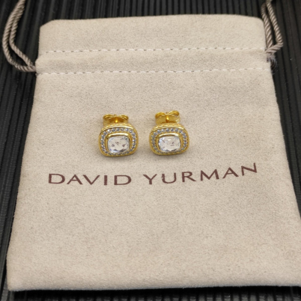 David Yurman 7mm Gold Square White Diamond Stud Earrings