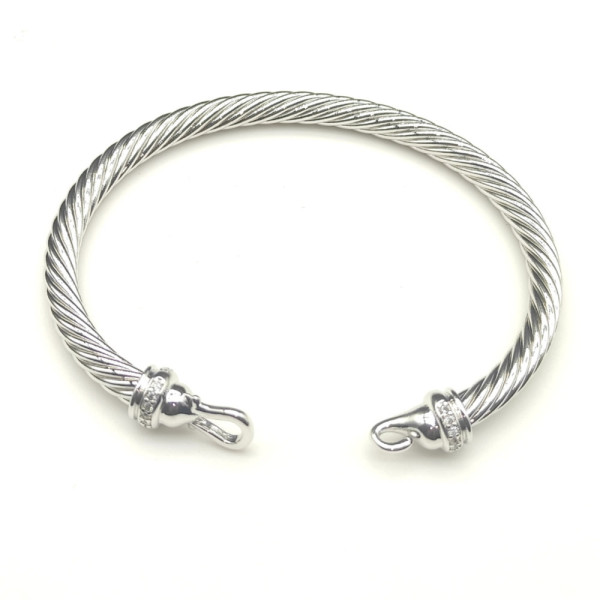 David Yurman 5mm Sterling Silver Cable Hook Cuff Bracelet with Diamond Accent