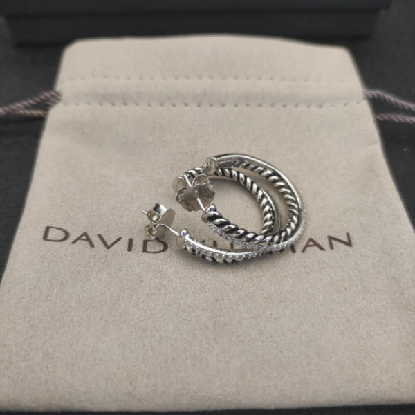 David Yurman Cable Pav&Atilde;&copy; Diamond Silver Hoop Earrings