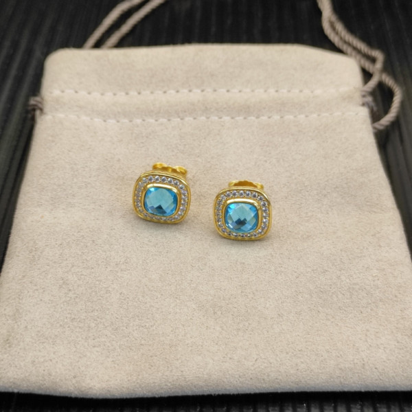 David Yurman 7mm Gold Square Blue Diamond Stud Earrings