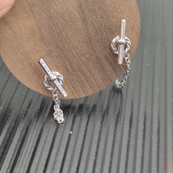 David Yurman Sterling Silver Pav&Atilde;&copy; 38.2mm Petite Chain Link Earrings