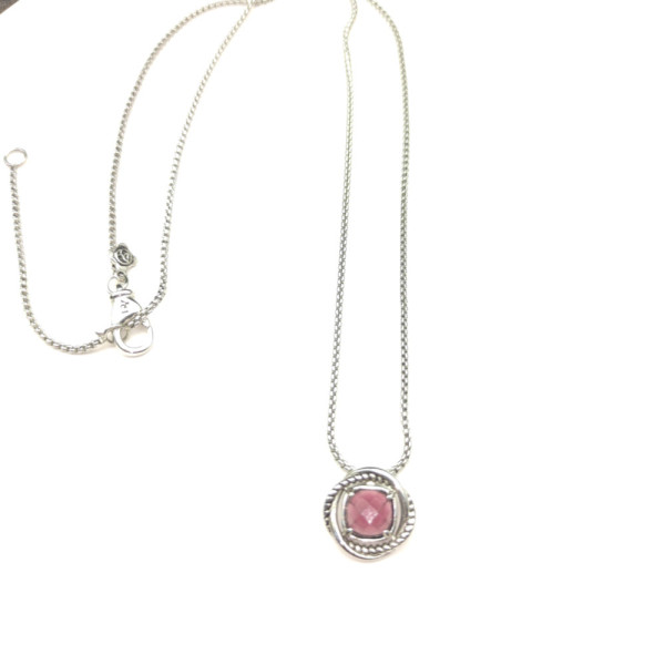 David Yurman 7mm Cable Twist Square Purple Diamond Pendant Necklace, 1.5mm Chain, Length 45cm + 5cm