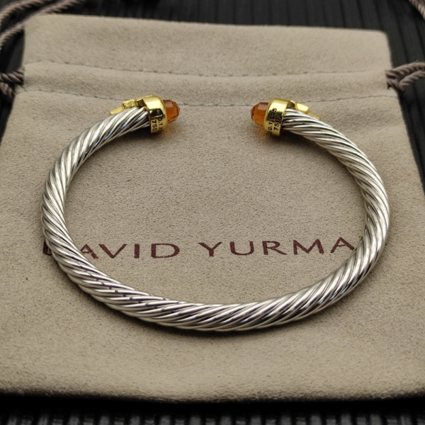 David Yurman 5mm Silver Cable Bracelet with Gold Station and Five-Row Pav&Atilde;&copy; Champagne Diamond Accent
