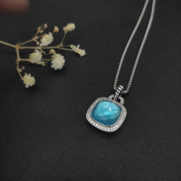 David Yurman 14mm Cushion-Cut Center Stone Necklace with Blue Pav&Atilde;&copy;