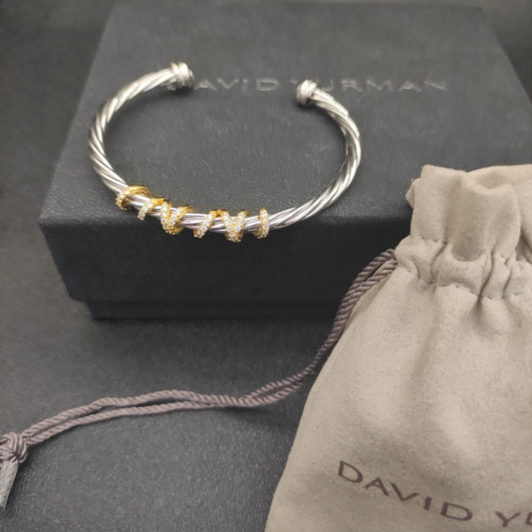 David Yurman 4mm Cable Cuff Bracelet with Rotating Curved Round End Caps