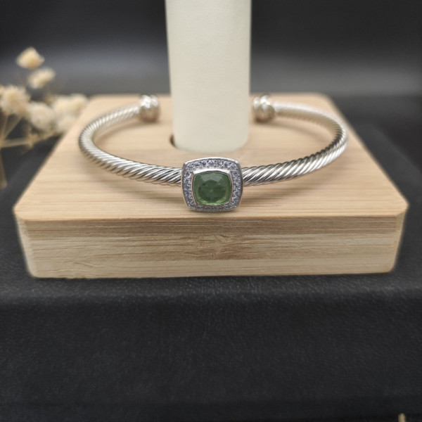 David Yurman 4mm Square Pav&Atilde;&copy; Cable Bracelet with Green Diamonds