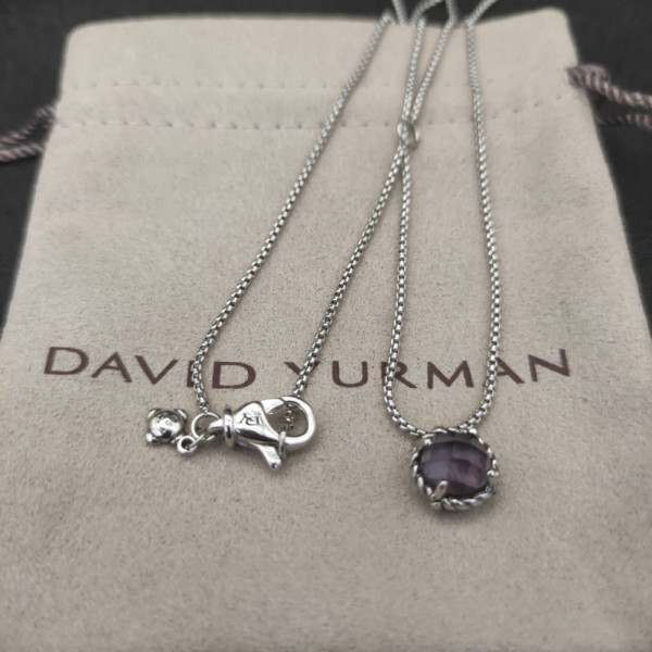 David Yurman 8mm Purple Gemstone Four-Prong Pendant Necklace