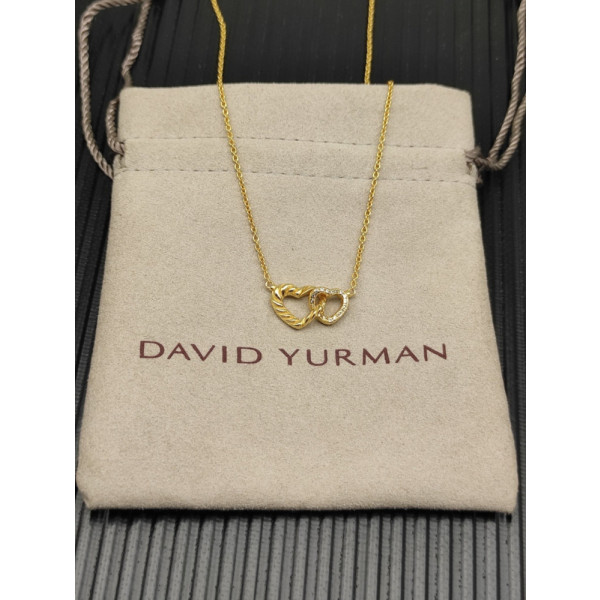 David Yurman Gold-Tone Double Heart Diamond Pendant Necklace
