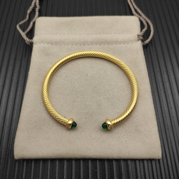 David Yurman 4mm Gold Green Chalcedony Diamond Bangle Bracelet