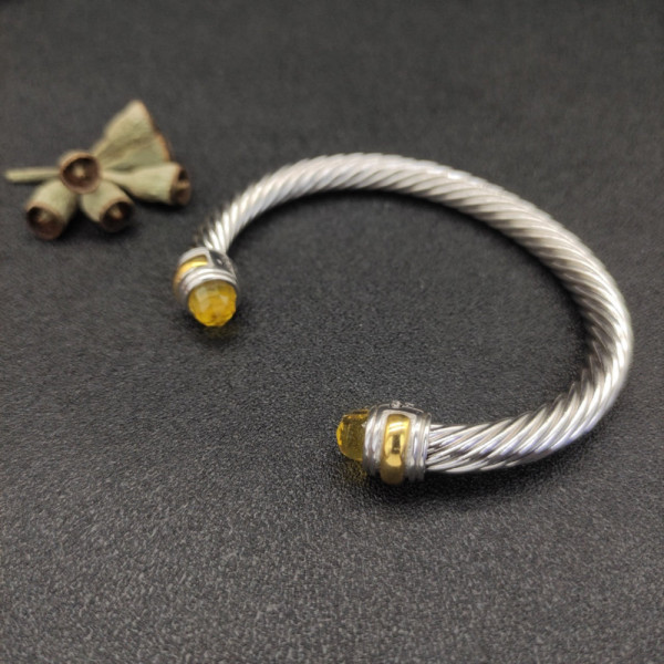 David Yurman 7mm Gold and Silver Double End Cap Yellow Diamond Cable Bracelet