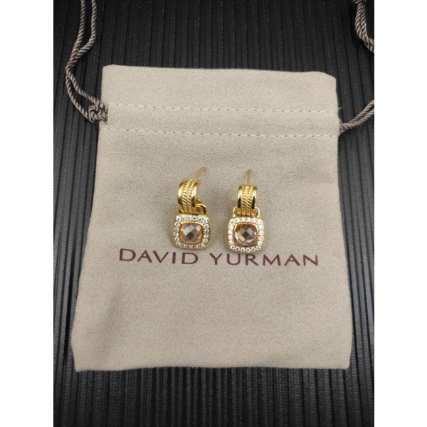 David Yurman Gold Champagne Pav&Atilde;&copy; Square Cable Drop Earrings