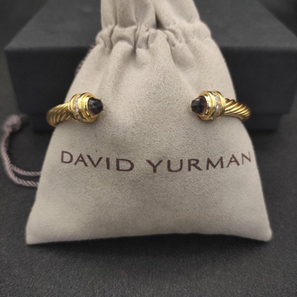 David Yurman Gold Tone 5mm Purple Diamond Cuff Bracelet