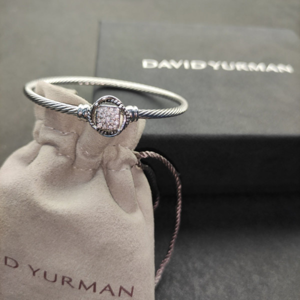 David Yurman 3mm Cable Twist Pav&Atilde;&copy; Diamond Cuff Bracelet, Length 17cm / 19cm