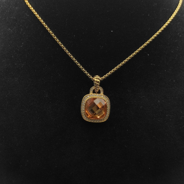 David Yurman Gold 14mm Square Champagne Diamond Necklace