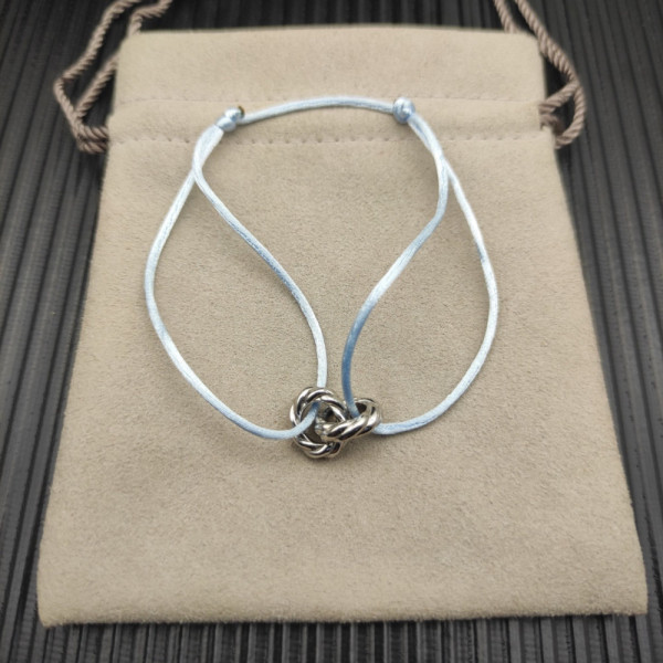 David Yurman Light Blue Double Ring Sterling Silver Nylon Cord Bracelet