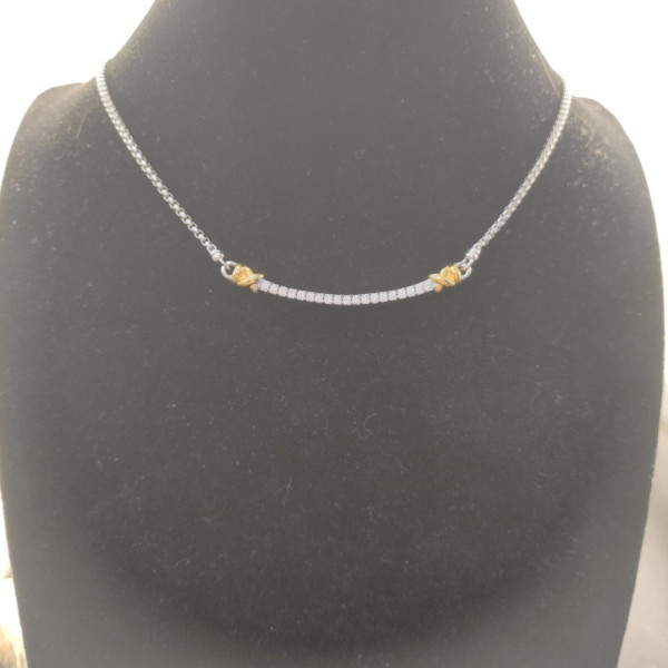 David Yurman Gold and Silver Bezel Smile Necklace, 2mm Chain, 45+5cm Adjustable Length