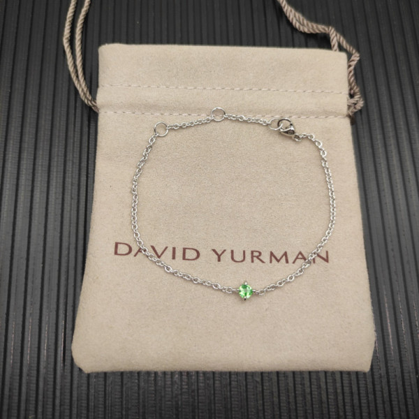 David Yurman 4mm Sterling Silver Single Stone Green Diamond Bracelet