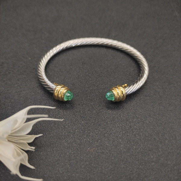 David Yurman 5mm Gold-End Blue Diamond Cable Cuff Bracelet