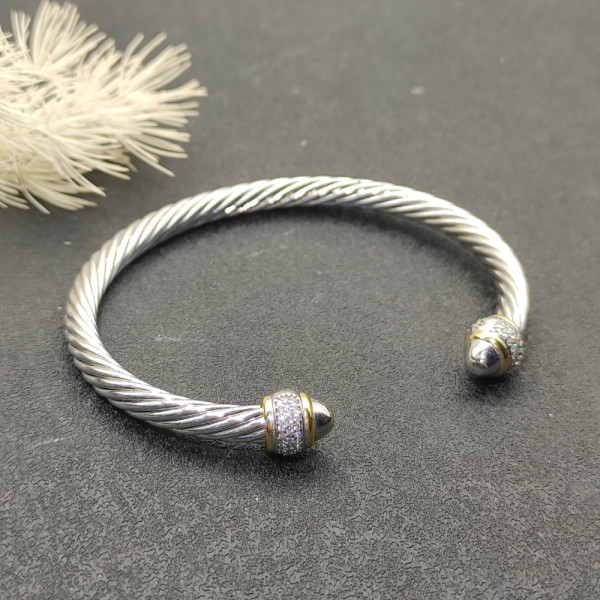 David Yurman 5mm Gold and Silver Pav&Atilde;&copy; Diamond Round Cuff Bracelet, Fits Wrist Size 16cm - 20cm