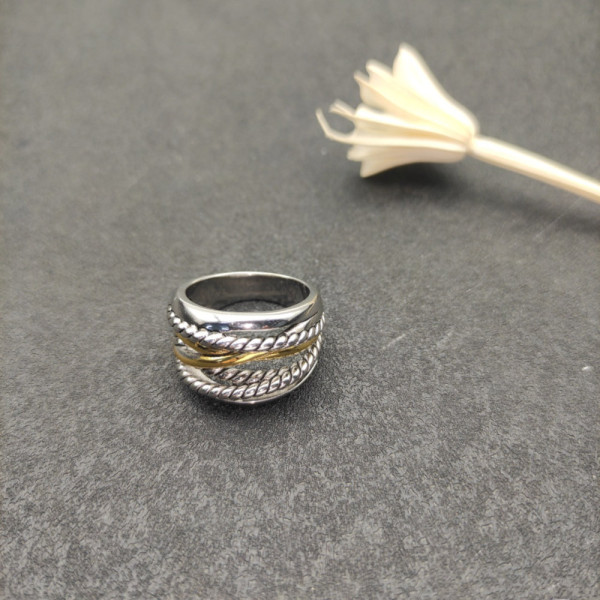 David Yurman Gold and Silver Double Cylinder Cross Ring