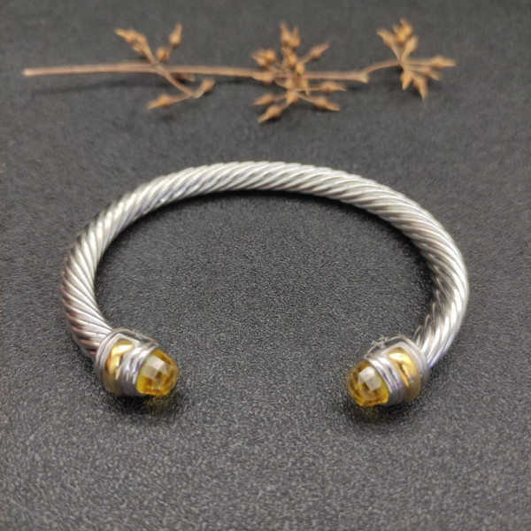 David Yurman 7mm Gold and Silver Double End Cap Yellow Diamond Cable Bracelet