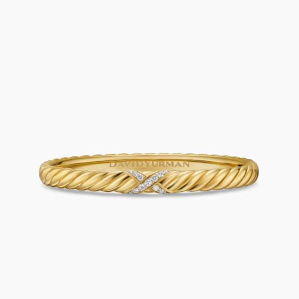David Yurman 6.2mm Gold X-Pattern Pav&Atilde;&copy; Wave Cuff Bracelet