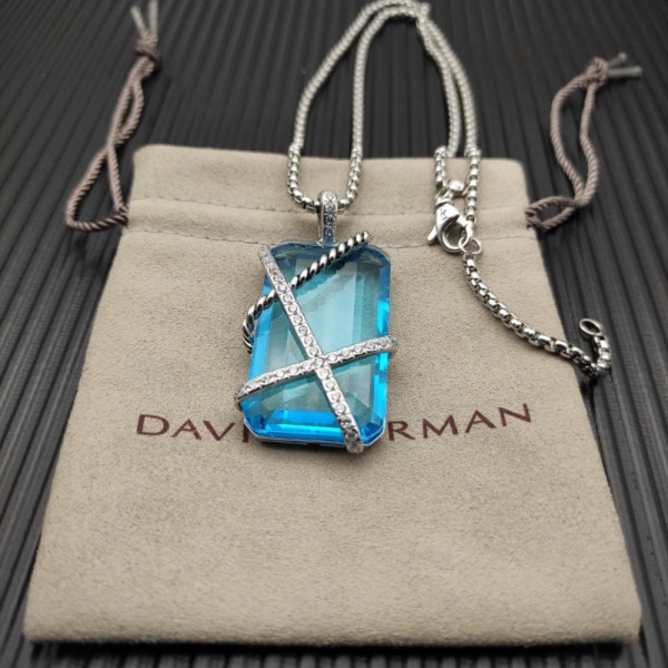 David Yurman Blue Crystal Bezel Pendant Necklace