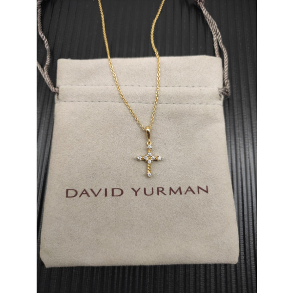David Yurman Gold Small Modern Cross Diamond Pendant Necklace