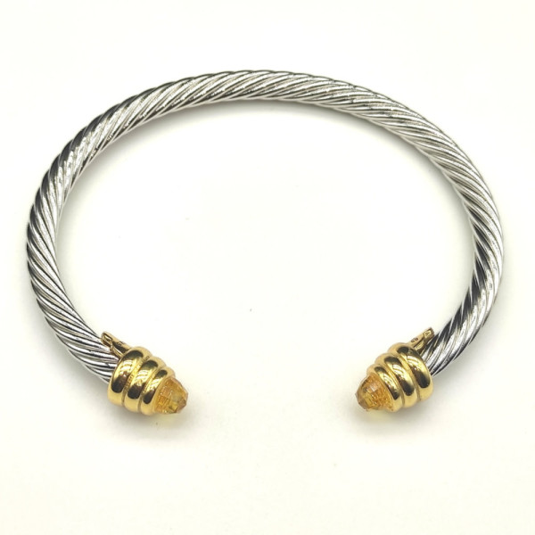 David Yurman 5mm Gold-End Yellow Diamond Cable Cuff Bracelet