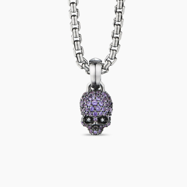 David Yurman Rose Gold Purple Diamond Gumball Necklace, 2mm Chain, 45+5cm Adjustable Length