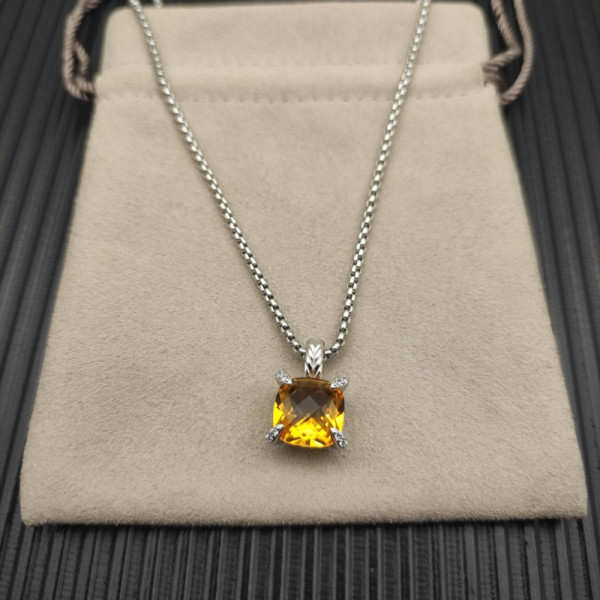 David Yurman Sterling Silver 11mm Four-Prong Yellow Diamond Necklace