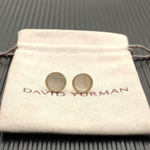 David Yurman 14mm Gold Mother-Of-Pearl Diamond Circle Stud Earrings