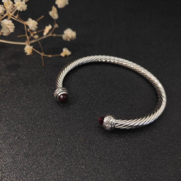 David Yurman 5mm Cable Classics Red Gemstone End Cuff Bracelet