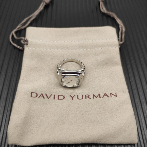 David Yurman Silver 14mm Square Pav&Atilde;&copy; White Diamond Ring