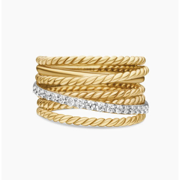 David Yurman Gold Pav&Atilde;&copy; Twisted Cable Ring