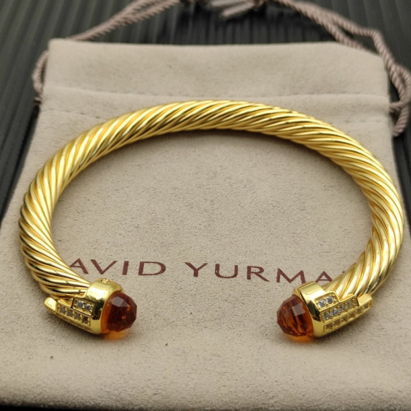David Yurman 7mm Gold-Tone Cable Cuff Bracelet Champagne Diamonds