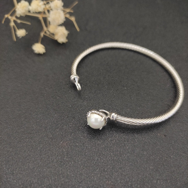 David Yurman Silver 3mm Pearl Cable Cuff Bracelet
