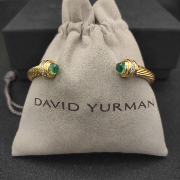 David Yurman Gold Tone 5mm Blue Diamond Cuff Bracelet
