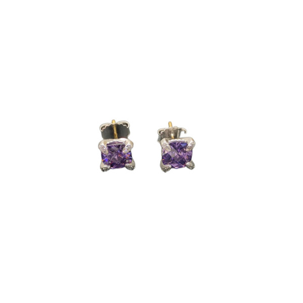 David Yurman 8mm Four-Prong Purple Diamond Stud Earrings