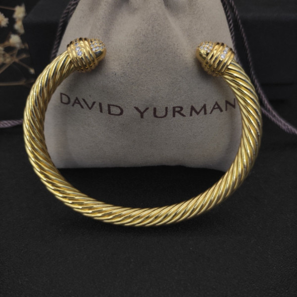 David Yurman 7mm Gold Half Pav&Atilde;&copy; Diamond Cable Cuff Bracelet