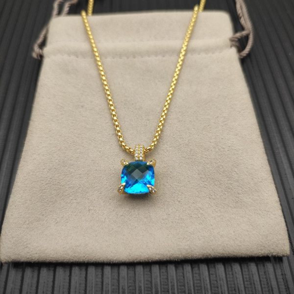 David Yurman Gold 11mm Four-Prong Blue Diamond Necklace