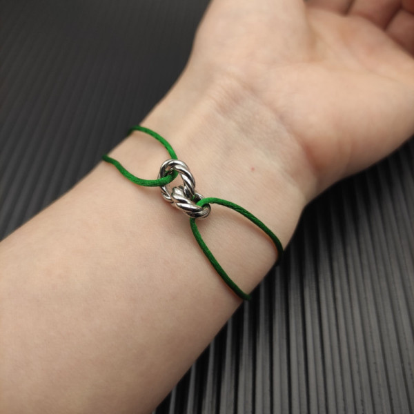 David Yurman Green Double Ring Sterling Silver Nylon Cord Bracelet